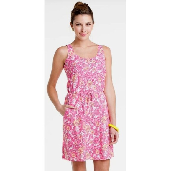 Lilly Pulitzer Dress XL Kori Fish Pink Chum Bucket Defined Waist Tank Preppy - Picture 1 of 8